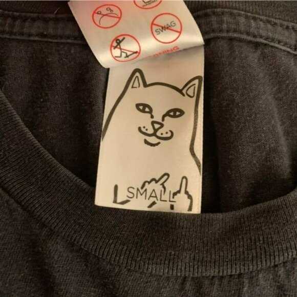 RipNDip unisex black short sleeve shirt with cat in pocket and palm tree -S - Picture 8 of 9